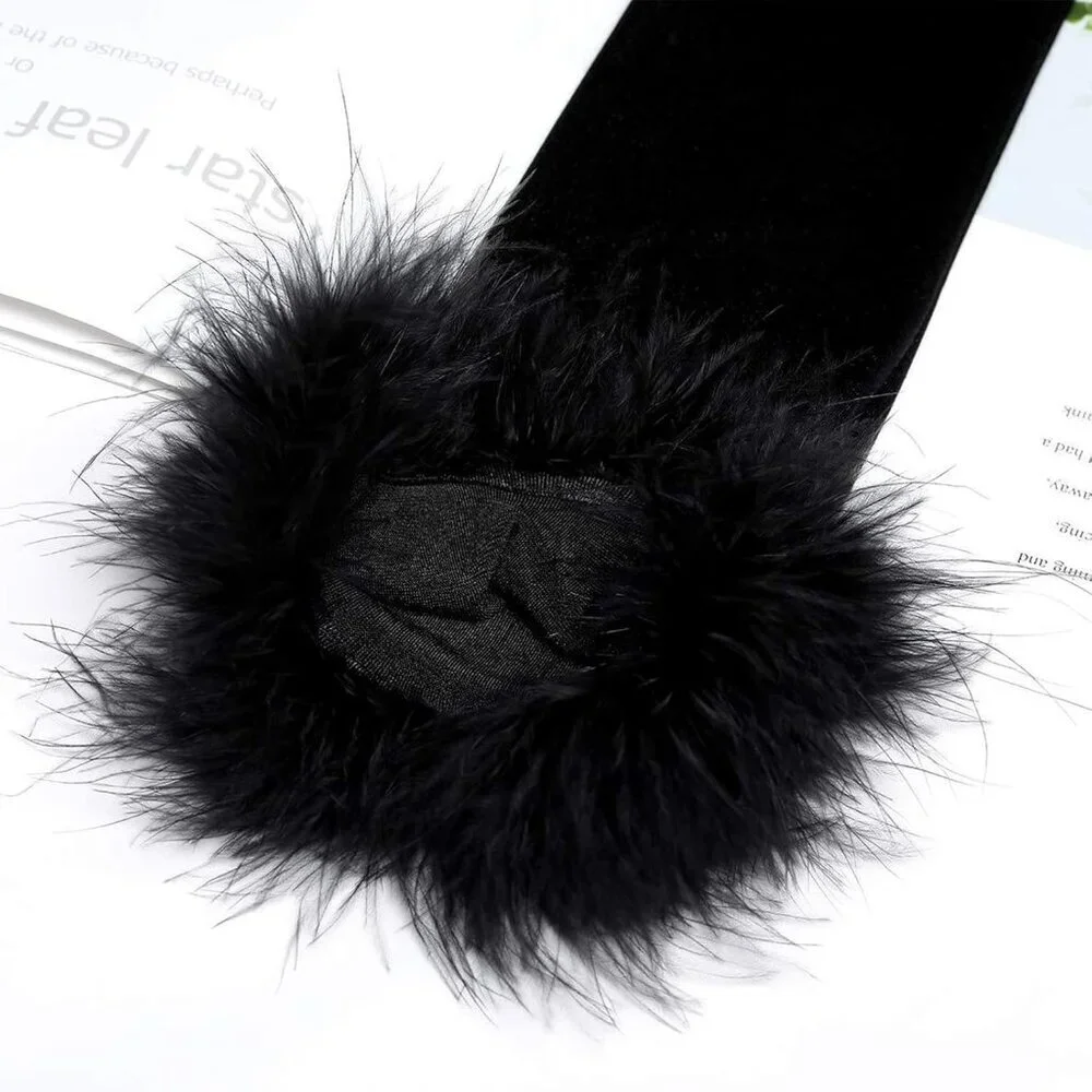 Women's Halloween Black Costume Vintage Cosplay Fancy Dress Party Long Gloves